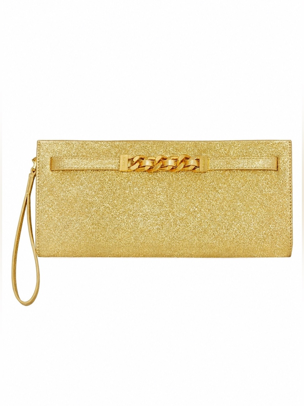 NWT Rebecca Minkoff Gold Glitter Curb Link Clutch Wristlet Evening Bag